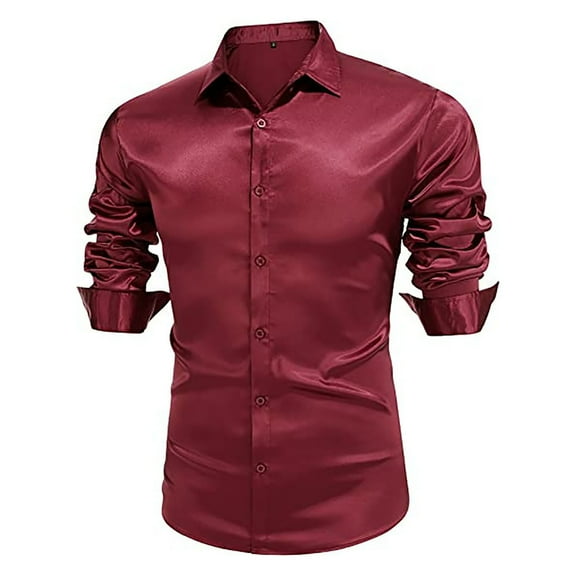 TBWNWG Men's Glossy Disco 70s Retro Casual Long Sleeve Shirt Top for Party and Daily Wear,Sizes L