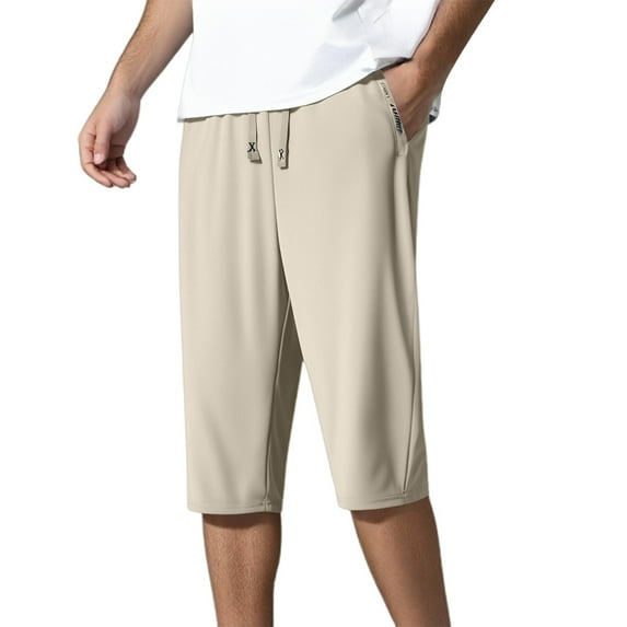 TBWNWG Men's Ice Silk 3/4 Pants Summer Lightweight Loose Fit Casual Sports Shorts Plus Size Comfortable Relaxed Trousers For Men,Sizes M