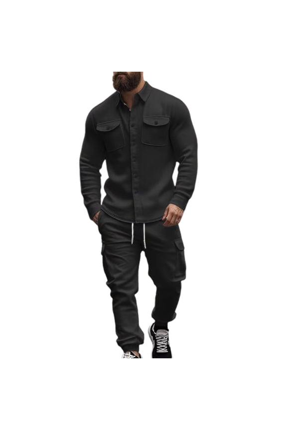 Men's Lined Workwear Outfit Set Jacket Shirt and Utility Pants for Cold Weather Comfort,Sizes S