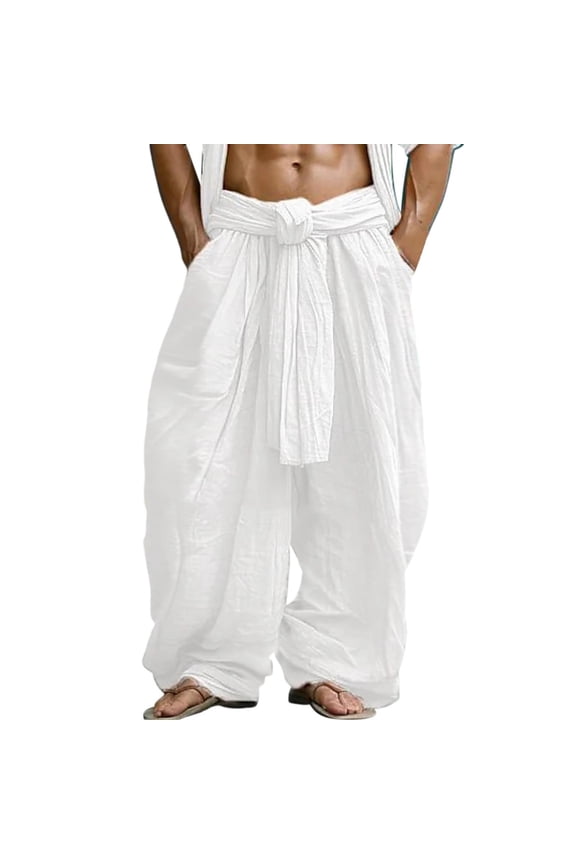 Men's Linen Pants Summer Elastic Waist Wide Leg Plain Comfortable Breathable Casual Daily Vacation Fashion Classic Models,Sizes M