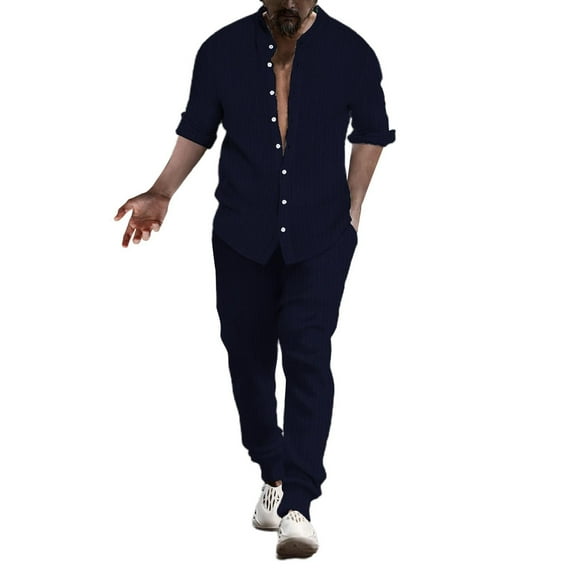 TBWNWG Men's Linen Shirt and Pant Sets Casual Long Sleeve Tops with Relaxed Fit Yoga Trousers Comfortable Outfits,Sizes 3XL