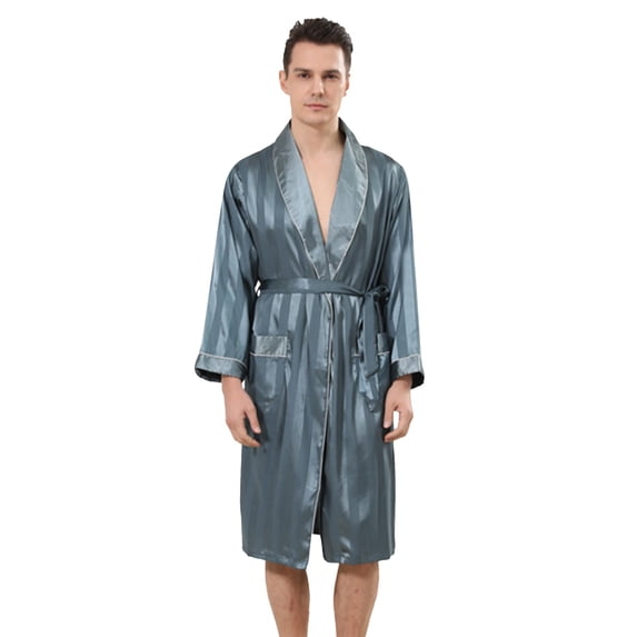 TBWNWG Men's Satin Kimono Robe and Pajama Set Wide Striped Jacquard Loungewear for Home Relaxation Comfortable Bathrobe,Sizes M