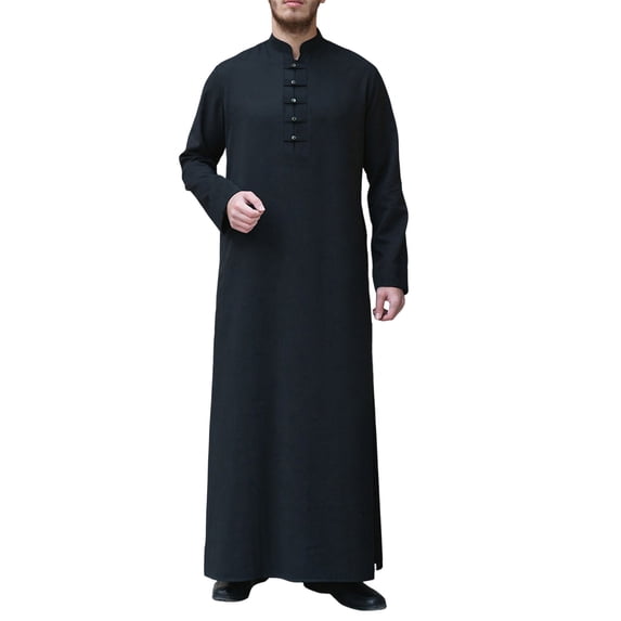TBWNWG Men's Solid Color Button Down Loose Fit Comfortable Thobe Robe for Daily Wear,Sizes L