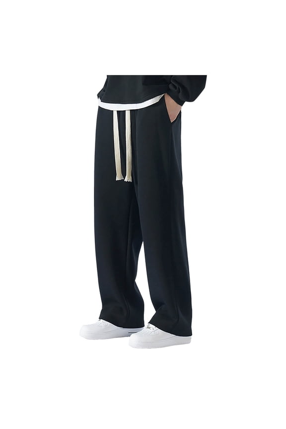Men's Solid Color Loose Sag Plus Straight Leg Wide Leg Casual Sweatpants,Sizes 4XL