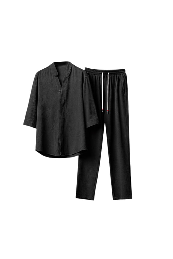 Men's Solid Color Tang Suit Two Piece Set Casual Formal Attire Large Size,Size XL