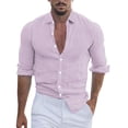 thumbnail image 1 of TBWNWG Men's Summer Casual Solid Color Long Sleeve Shirt Comfortable Turn Down Collar Plus Size Tops,Size 2XL, 1 of 8