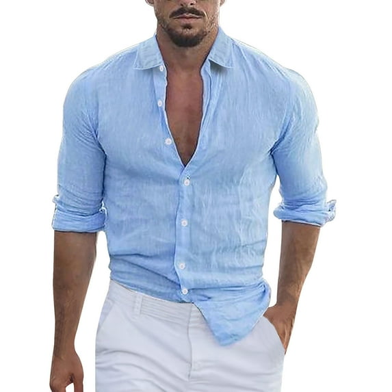 TBWNWG Men's Summer Casual Solid Color Long Sleeve Shirt Comfortable Turn Down Collar Plus Size Tops,Size 2XL