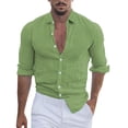 thumbnail image 1 of TBWNWG Men's Summer Casual Solid Color Long Sleeve Shirt Comfortable Turn Down Collar Plus Size Tops,Sizes 2XL, 1 of 8