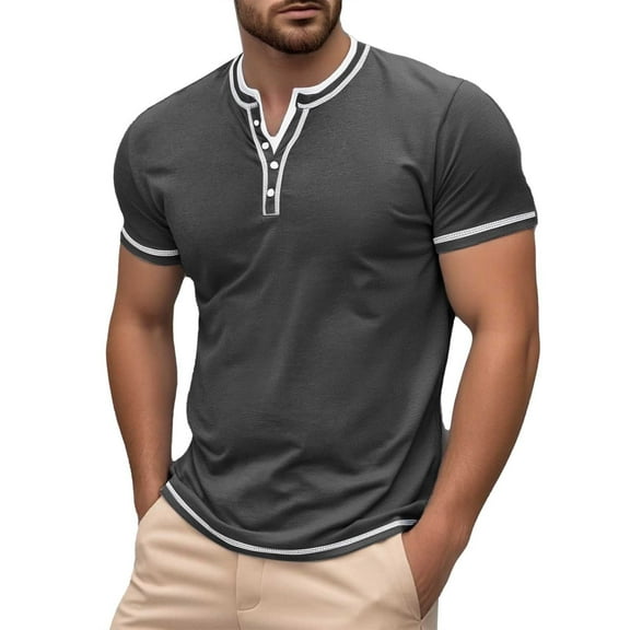 TBWNWG Men's Summer Fashion Color Matching V Neck Short Sleeve T Shirt for Men - Stylish and Comfortable Casual Wear,Size 2XL