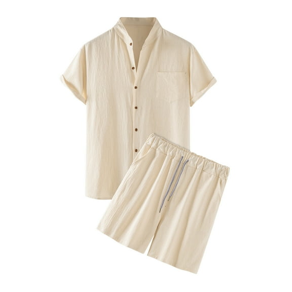 TBWNWG Men's Summer Suits Two Piece Set with Short Sleeve Shirt and Beach Shorts Comfortable Casual Outfit,Size L