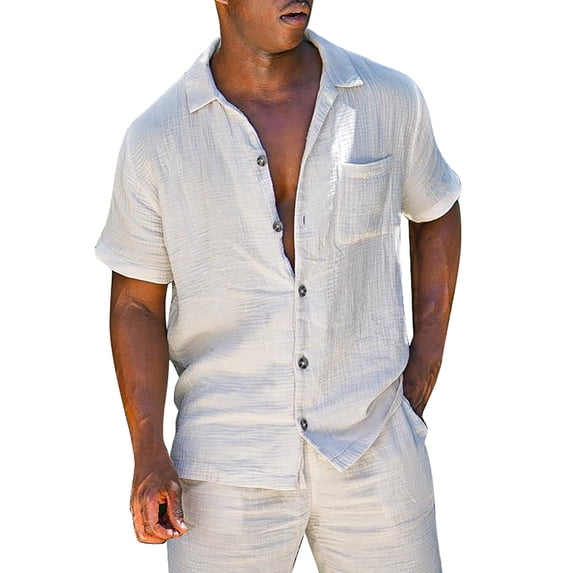 TBWNWG Men's Summer Two Piece Set Short Sleeve Shirt and Shorts Casual Beach Outfit Pure Color Matching,Size L