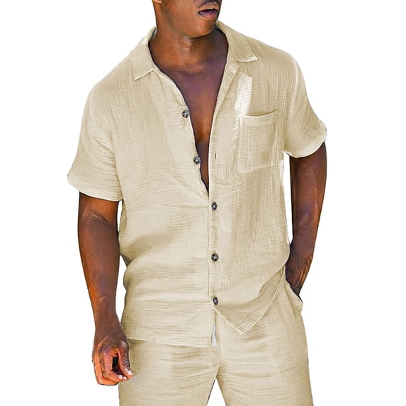 TBWNWG Men's Summer Two Piece Set Short Sleeve Shirt and Shorts Casual Beach Outfit Pure Color Matching,Size L