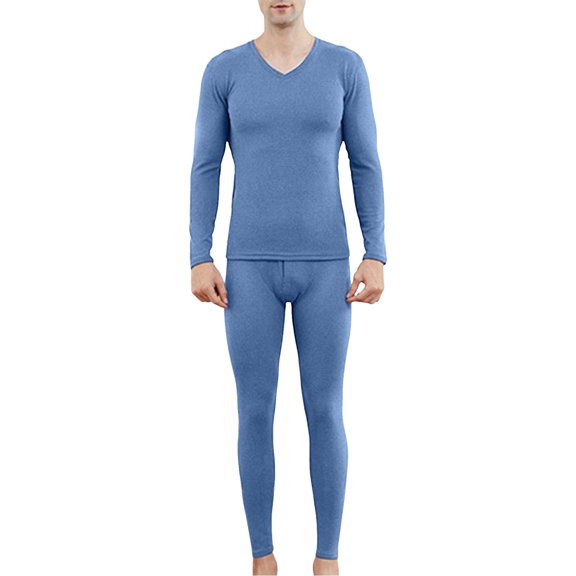 TBWNWG Men's Thermal V-Neck Underwear Set Soft Loungewear Comfortable Sleepwear Lightweight Autumn Pajamas Cozy Two-Piece Outfit,Sizes L