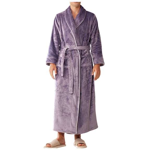 TBWNWG Men's Winter Bathrobe Long Loungewear Cozy Home Wear Soft Cloth Kimono Robe for Gentlemen,Size 3XL