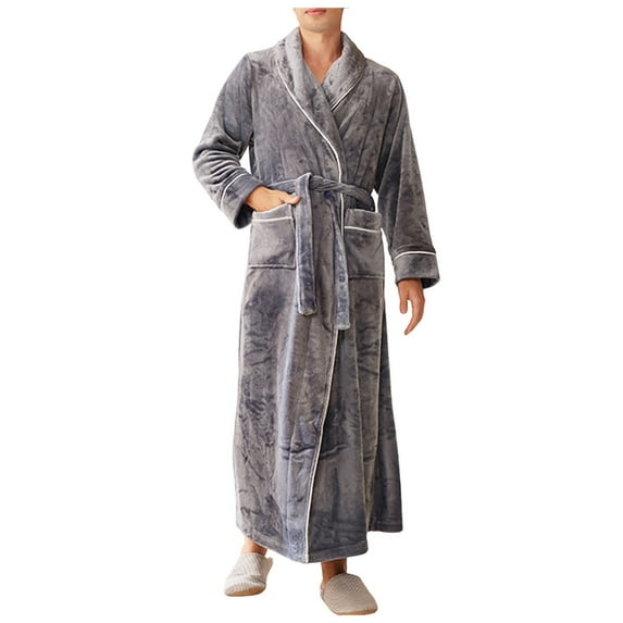 TBWNWG Men's Winter Bathrobe Long Loungewear Cozy Home Wear Soft Cloth Kimono Robe for Gentlemen,Sizes 3XL