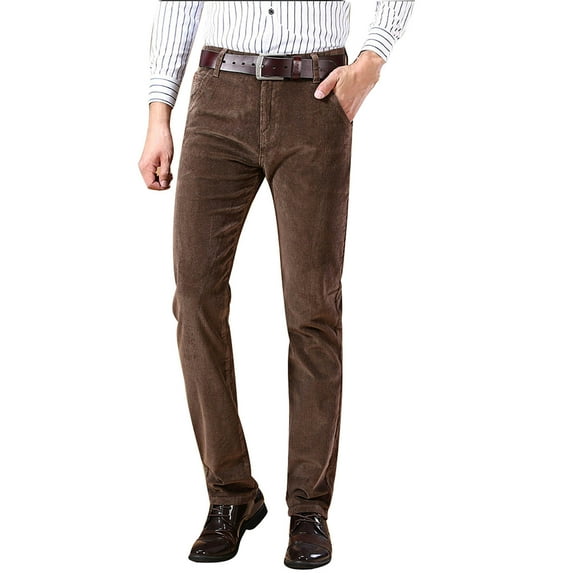 TBWNWG Men's Winter Outdoor Fashionable Slim Fit Velvet Business Casual Pants,Size 36