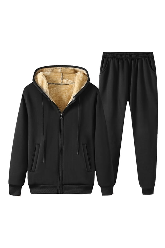 TBWNWG Men's Winter Snowboard Suit with Hood Windproof Thickened Wool Warm Lined Zip Outdoor Jacket Pants Set,Size L