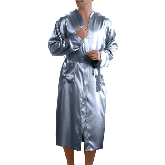 TBWNWG Mens Lightweight Long Sleeve Kimono Robe Cardigan Imitation Silk Nightshirt Summer Loungewear Home Wear Comfortable Pajamas,Size XL