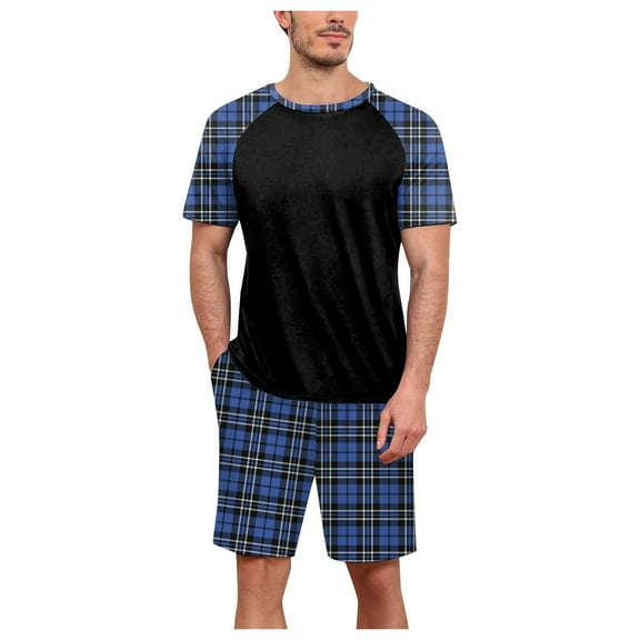 TBWNWG Mens Plaid Print Loungewear Set Comfortable Two Piece Pajama Suit Cozy Home Wear Soft Fabric Relaxation Outfit,Size M
