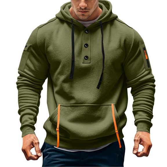 TBWNWG Mens Winter Clothes,Men's Casual Button Up Hoodie With Side Pockets Comfortable Pullover Sweatshirt For Streetwear And Daily Wear,Sizes XL