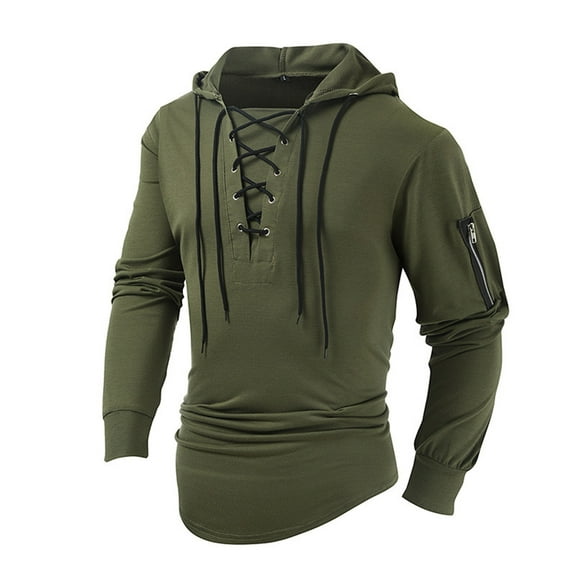 TBWNWG Mens Winter Clothes,Mens Spring And Autumn Fashion Casual Solid Lace Up Hooded Long Sleeve Sweater,Size L