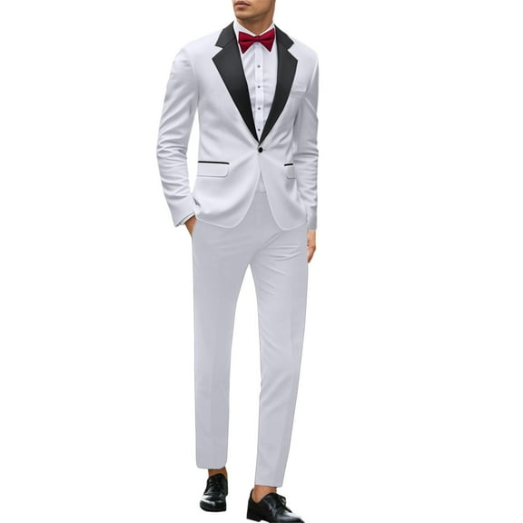 TBWNWG Modern Men's Slim Fit Suit Set for Formal Events and Daily Wear with Stylish Contrast Neckline Design,Size M