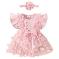 thumbnail image 1 of TBWNWG Tulle Dress Pink 3D Butterfly Applique Summer Fly Sleeve Romper,Size 12-18 Months, 1 of 8