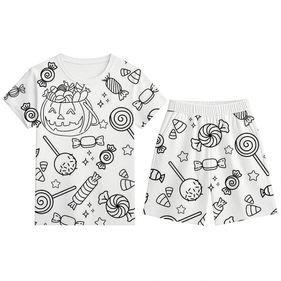 TBWNWG Pajamas for Boys 6-8 Relaxation Comfortable Short Sleeve and Shorts Pajama Outfit for Kids Indoor and Events,Sizes 6-7 Years