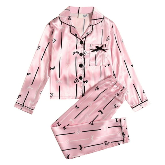 TBWNWG Satin Pajama Set For Girls Comfortable Two Piece Nightwear Outfit With Elegant Button Down Design,Size 10 Years