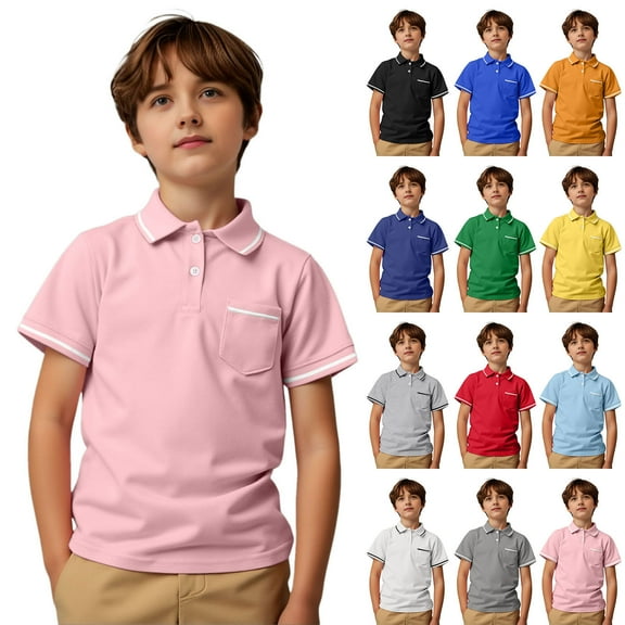 TBWNWG School Shirts Short Sleeve Summer Casual Striped Gentleman Tops Teen Holiday Shirts T Shirt with Pocket,Size 3-4 Years