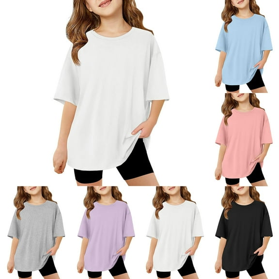 TBWNWG Shirts for Girls Short Sleeve Summer Oversized Tops Casual Crewneck Basic Tees,Size 3-4 Years