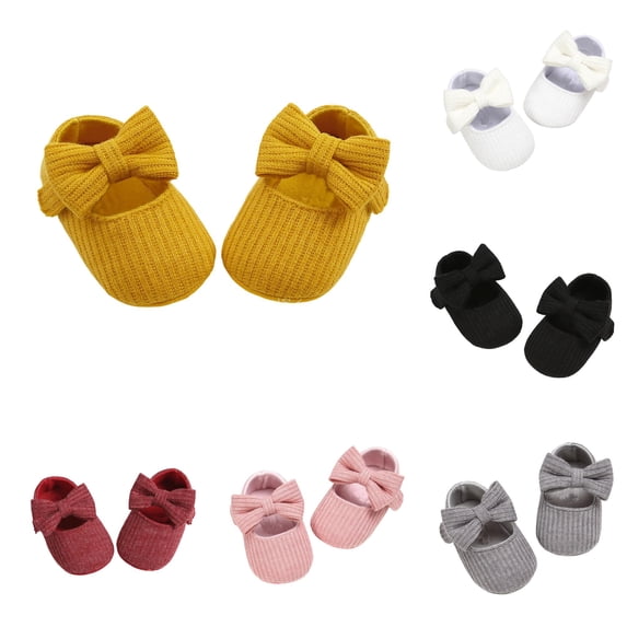 TBWNWG Soft Yarn Knit Baby Sneakers With Bow for Girls First Walking Shoes Sole Toddler Prewalker Booties Crib Shoes To 24 Months