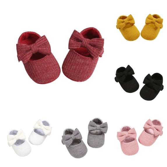 TBWNWG Soft Yarn Knit Baby Sneakers With Bow for Girls First Walking Shoes Sole Toddler Prewalker Booties Crib Shoes To 24 Months