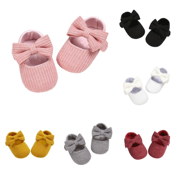 TBWNWG Soft Yarn Knit Baby Sneakers With Bow for Girls First Walking Shoes Sole Toddler Prewalker Booties Crib Shoes To 24 Months