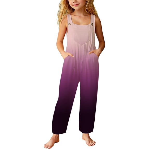 TBWNWG Stylish Casual Loose Fit Comfortable Breathable Soft Lightweight Versatile Girls Romper With Pockets Long Pants Jumpsuit for Everyday Outdoor Playwear,Sizes 5-6 Years