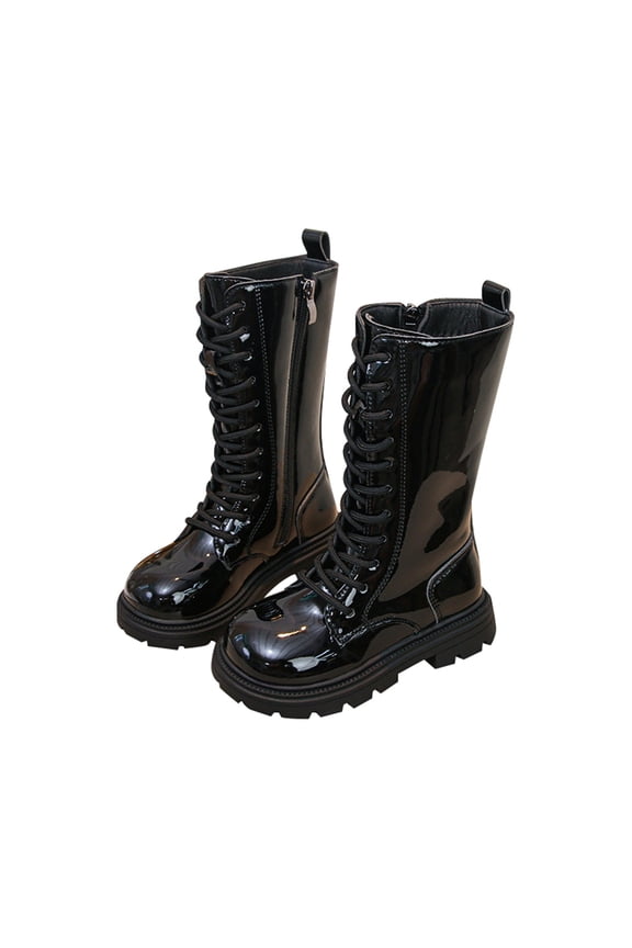 Stylish Girls Boots With Side Zipper Leather Mid Calf Design for Everyday Wear and Winter Activities,Size 5-5.5 Years