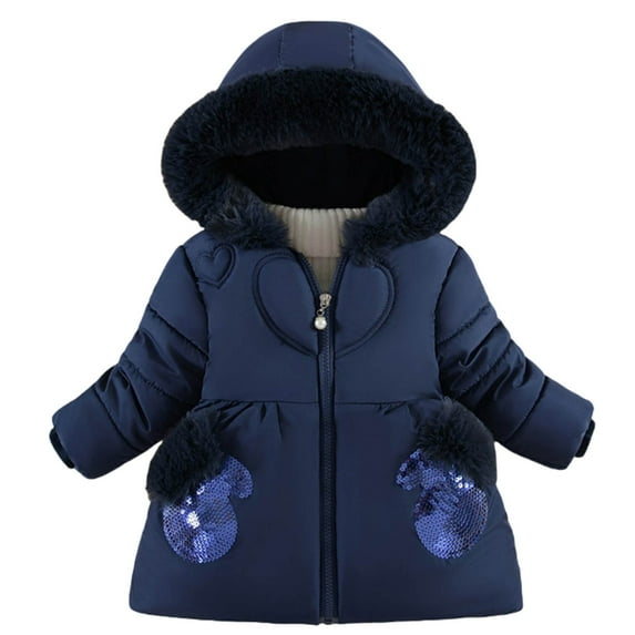 TBWNWG Stylish Girls Down Jacket Warm Winter Coat with Sequined Gloves and Hood for Kids 1 to 6 for Cold Weather Outfits,Size 6-12 Months