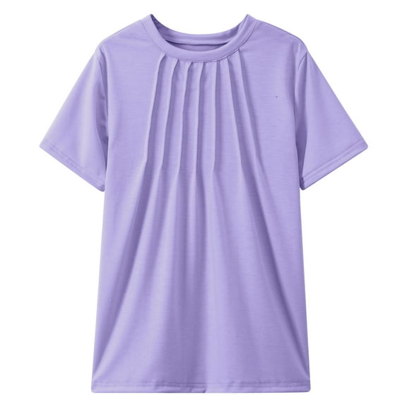 TBWNWG Stylish Girls Tops Pleated T Shirts Kids Summer Short Sleeve Fashion Tees for Ages 5 to 14 Years,Size 13-14 Years