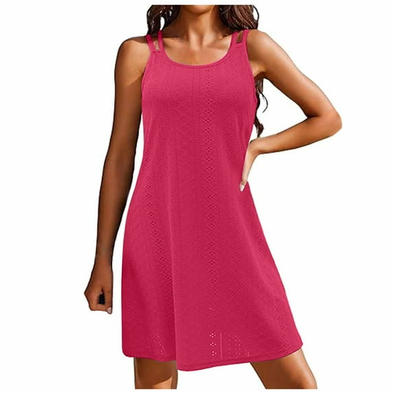 TBWNWG Stylish Women's Casual Summer Dress with Spaghetti Straps and Delicate Eyelet Embroidery Design,Sizes L