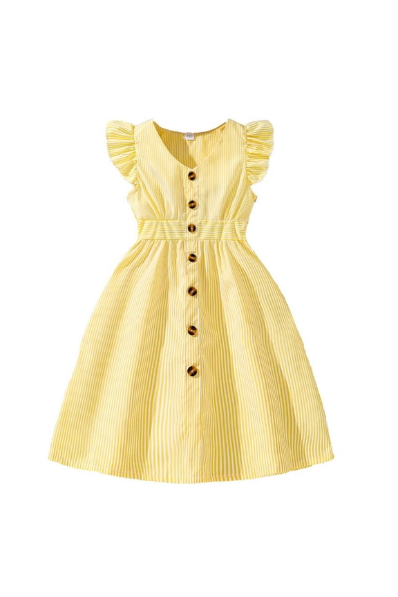 Summer Dresses for Teens A Line Button Down Ruffle Hem Striped Dresses,Sizes 11-12 Years