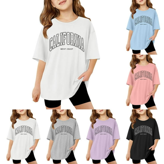 TBWNWG Summer Shirts for Girls,Children Kids Girls Short Sleeve Oversized Tops Casual Crewneck Basic Tees,Sizes 9-10 Years