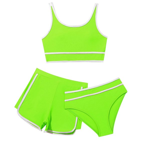TBWNWG Swim Suits for Teens,Little Girls Bikini Swimsuits with Shorts Kids 3 Piece Bikini Sets Sport Bathing Suits Swimwear,Size 13-14 Years