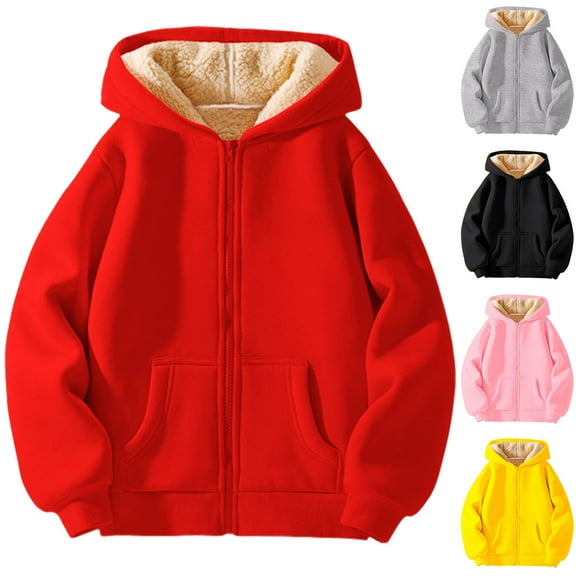 TBWNWG Thick Lamb Wool Girls' Coat & Jacket Versatile Casual Outerwear for Big Children Warm Hooded Pullover for Winter Outdoor Activities for 6-7 Years