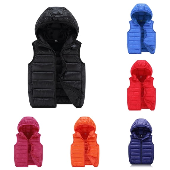 TBWNWG Toddler Boys Girls Sleeveless Winter Solid Coat Hooded Vest Outerwear Outfit Casual Warm Jacket for Child Kids