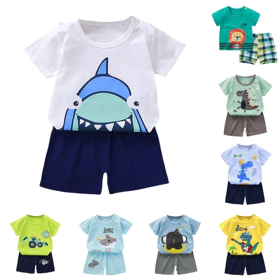 TBWNWG Toddler Boys Girls Summer Cartoon Printed Short Sleeved Tops And Shorts 2PC Children's Suit