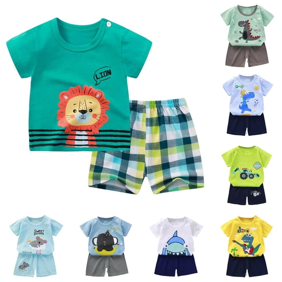 TBWNWG Toddler Boys Girls Summer Cartoon Printed Short Sleeved Tops And Shorts 2PC Children's Suit