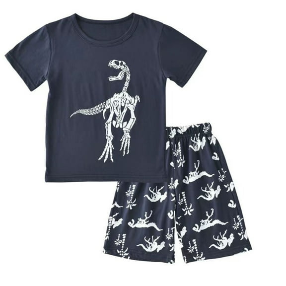 TBWNWG Toddler Boys Pajamas,Toddler Kids Baby Boys Cartoon Dinosaur Tops Shorts Outfits Summer Clothes for 3-4 Years