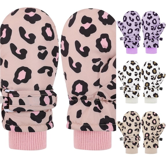 TBWNWG Toddler Cartoon Leopard Print Mittens Skiing Kids Baby Winter Outdoor for Girls Boys,6-24 Months