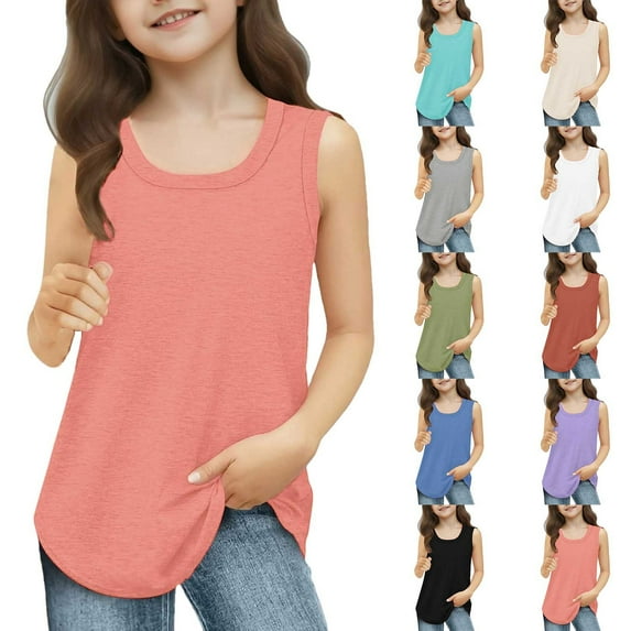 TBWNWG Toddler Dance Outfits,Girls Tank Tops Kids Summer Crewneck Sleeveless Shirts Dancewear,Size 11-12 Years