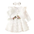 thumbnail image 1 of TBWNWG Toddler Girl Floral Mesh Dress Set With Matching Jacket And Detachable Bow Headband for Spring Fall Seasonal Wear,Size 18-24 Months, 1 of 9